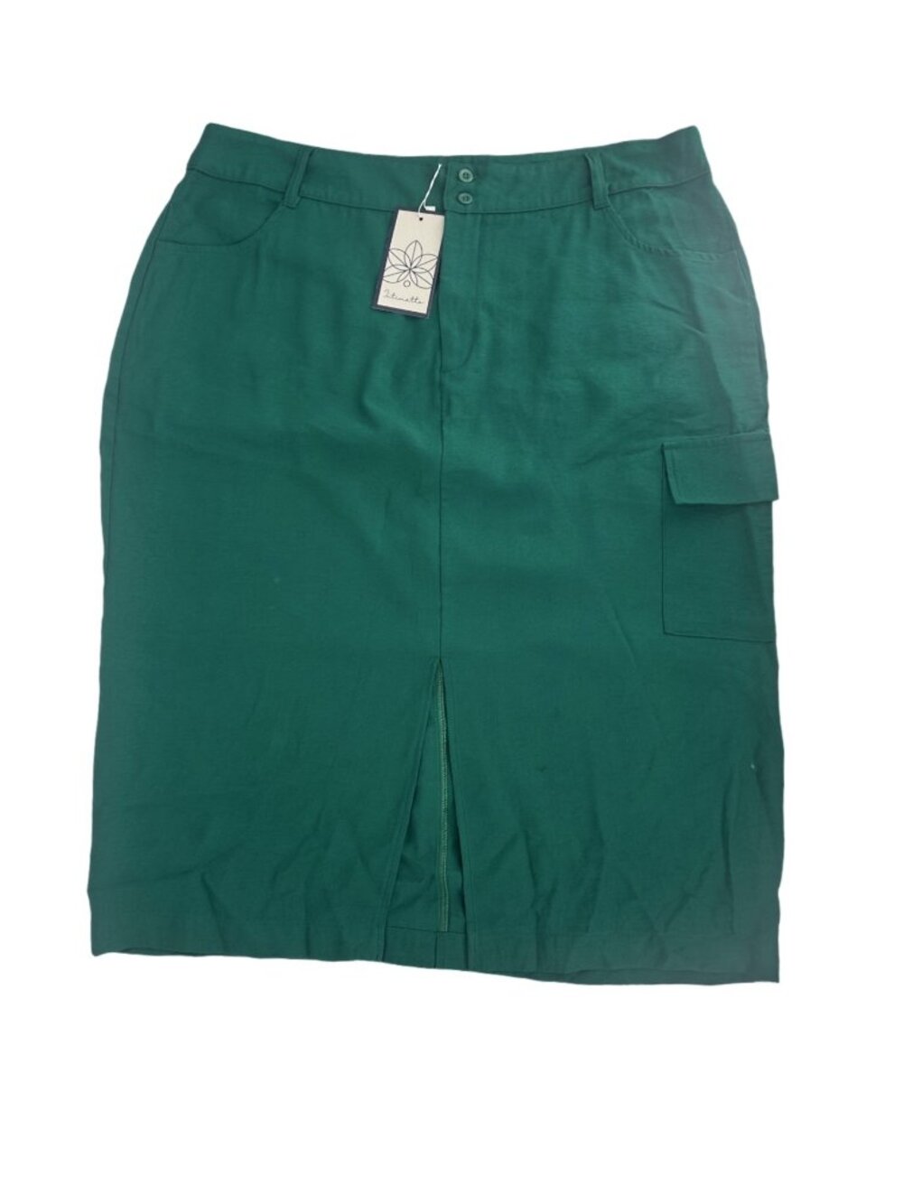 Intimatto Green Cargo Midi Skirt Plus Size 1X Utility Split Front Workwear